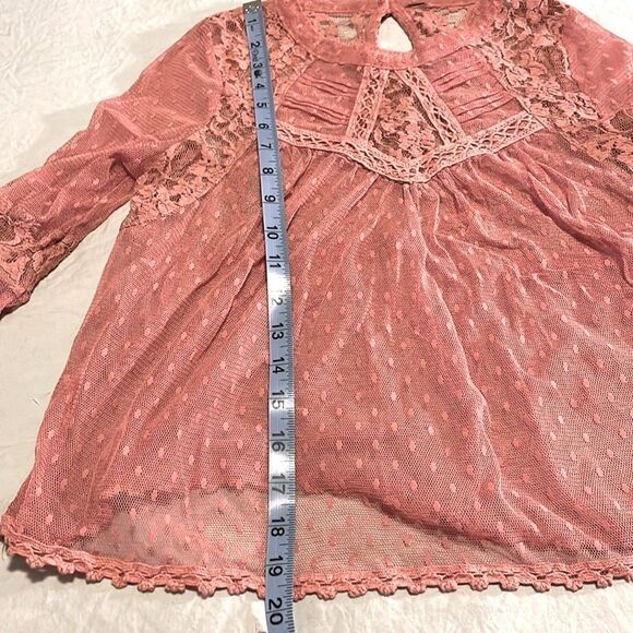 Free People Modern Romance Rose Pink Sheer Lace Top Boho Size XS - Picture 9 of 9